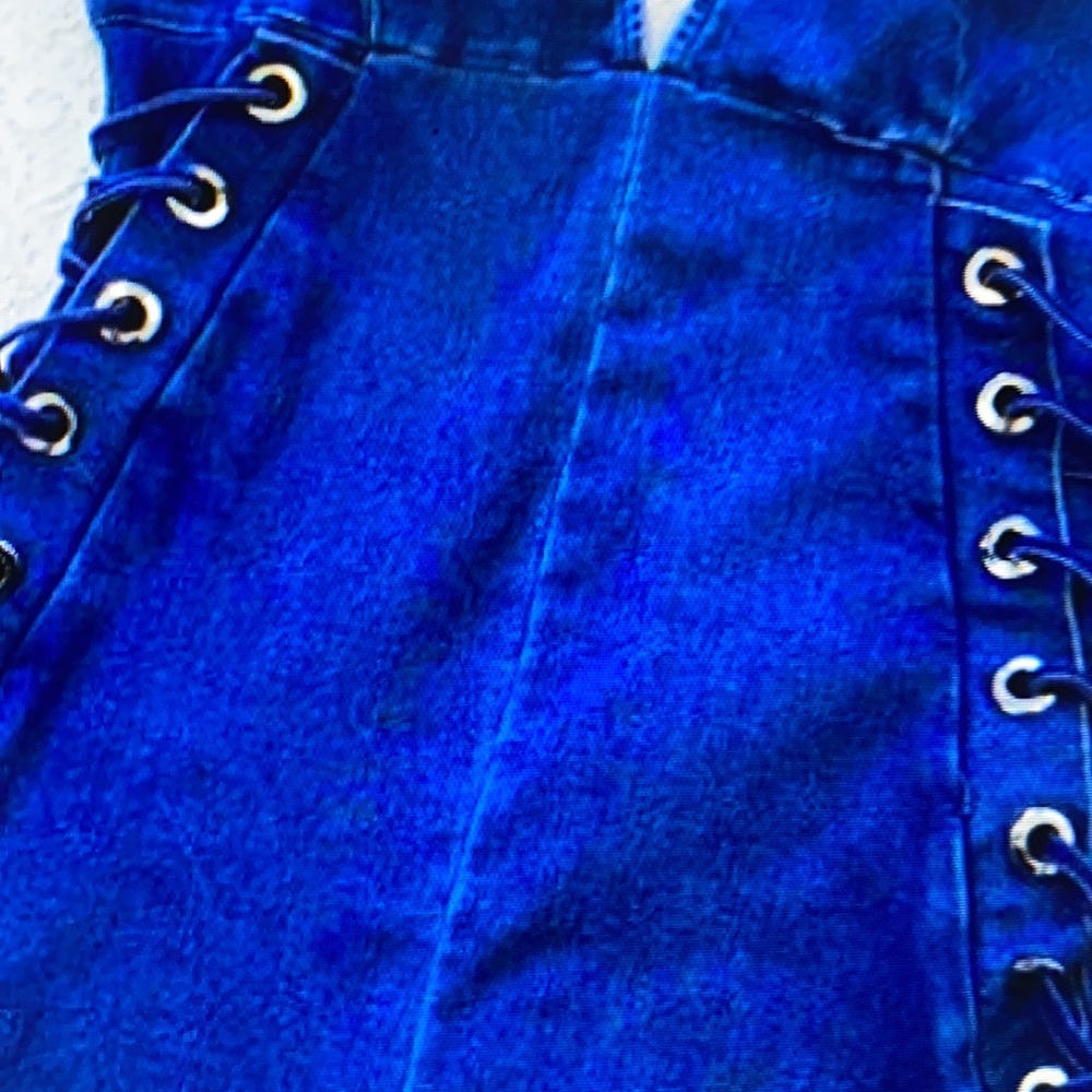 C’est Toi Dark Blue Jean Jumpsuit with Ties - Picture 5 of 12